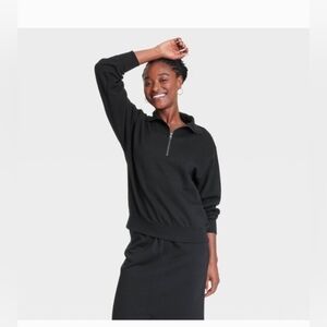 Universal thread Women's Leisure Studio Quarter Zip Pullover Sweatshirt Black